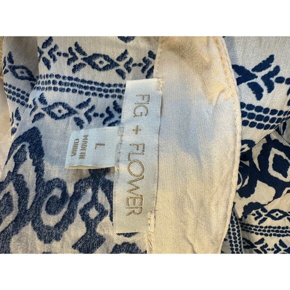 Anthropologie Fig & Flower Blue White Boho Tiered Tunic Dress Size Large - Picture 8 of 10